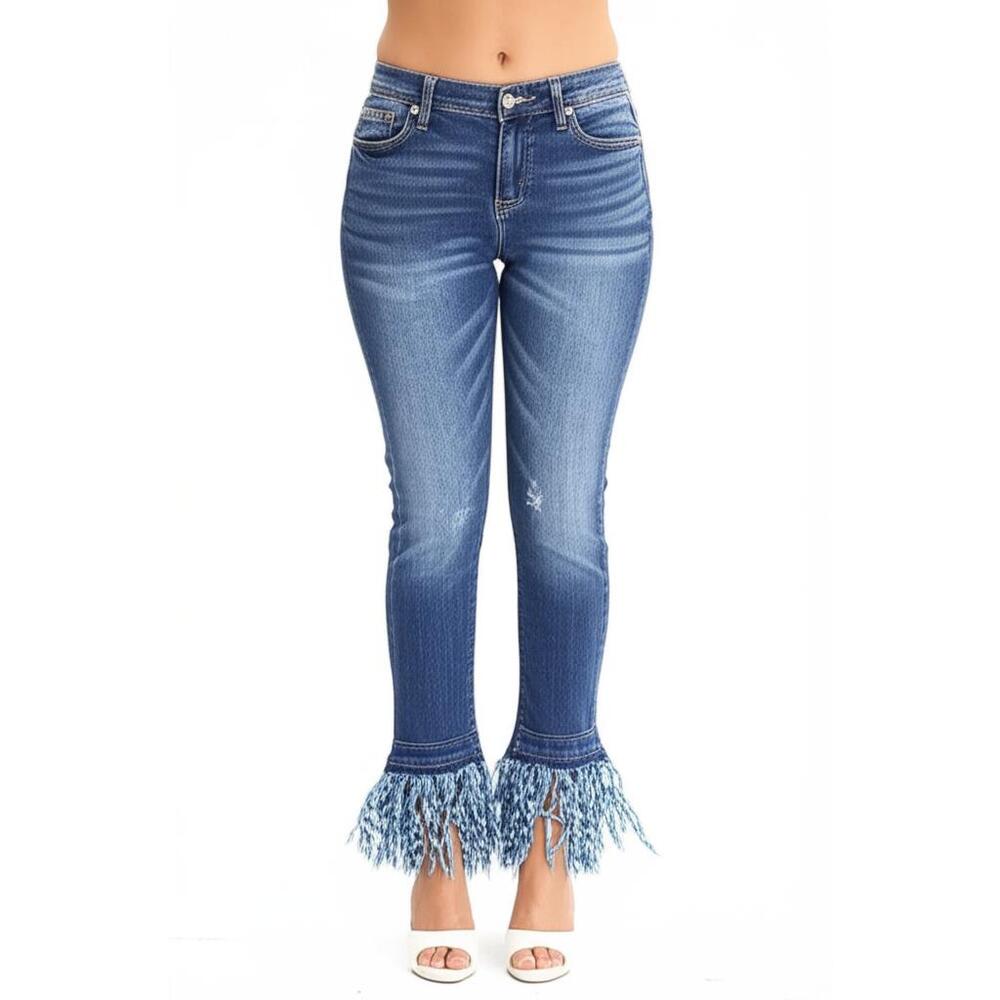 Before You Blue Flare Jeans Women’s Small High Rise Frayed Hem Boho Denim